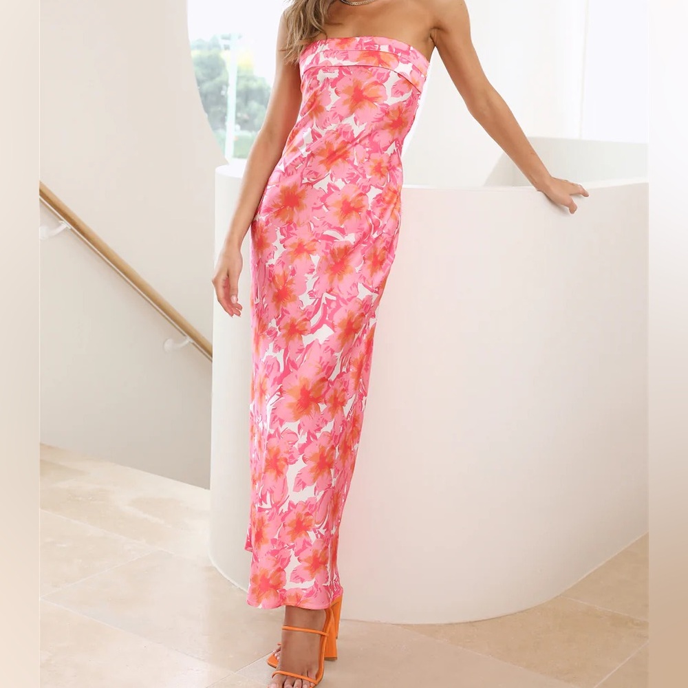 Hello Molly Pink Maxi Dress - Elegant Strapless Satin
